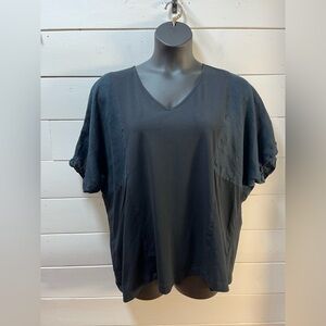 PERSONA by Marina Rinaldi – Black & Navy Linen-Cotton Top (estimated XL/XXL)
